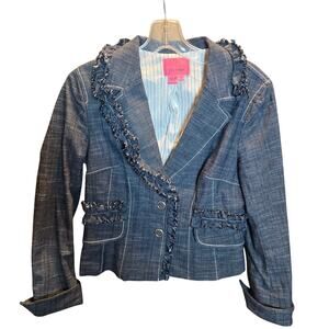 Phoebe Small Blue Denim Women's Blazer Jacket Suit Coat Misses Size 4 6  Fringe